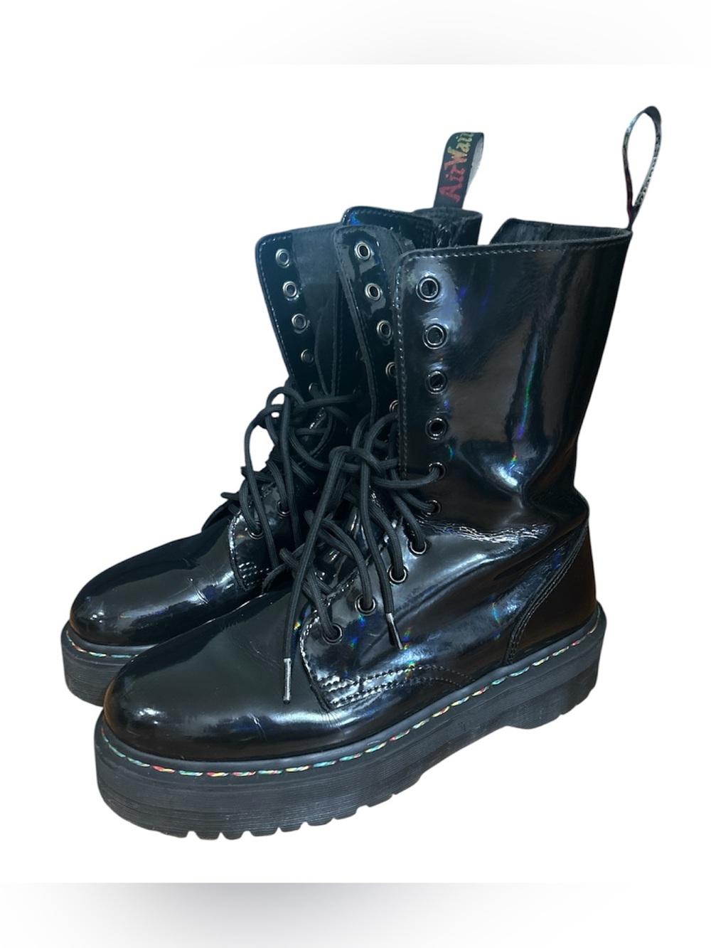 Dr. Martens Jadon Hi Rainbow Patent Leather Platform Boots Women’s Size 11